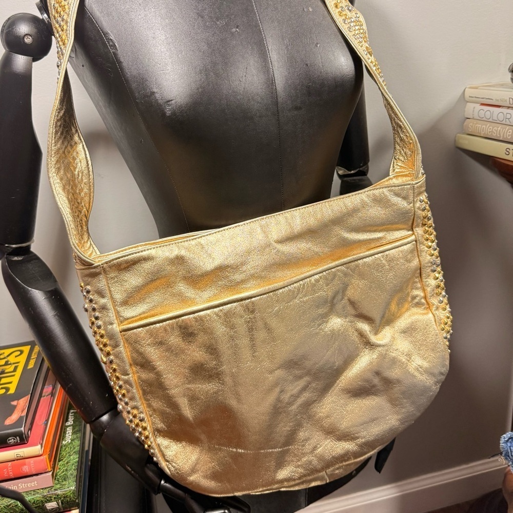 Gold Studded Leather Shoulder Bag - Picture 15 of 15